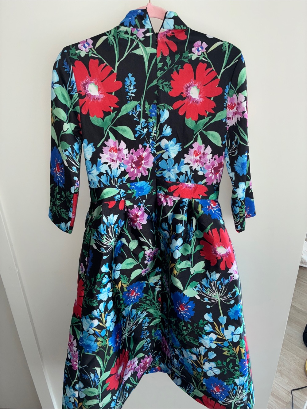 Donna Ricco Black Floral Long-Sleeve Fit & Flare Dress with Blue and Red Blooms - Picture 3 of 3